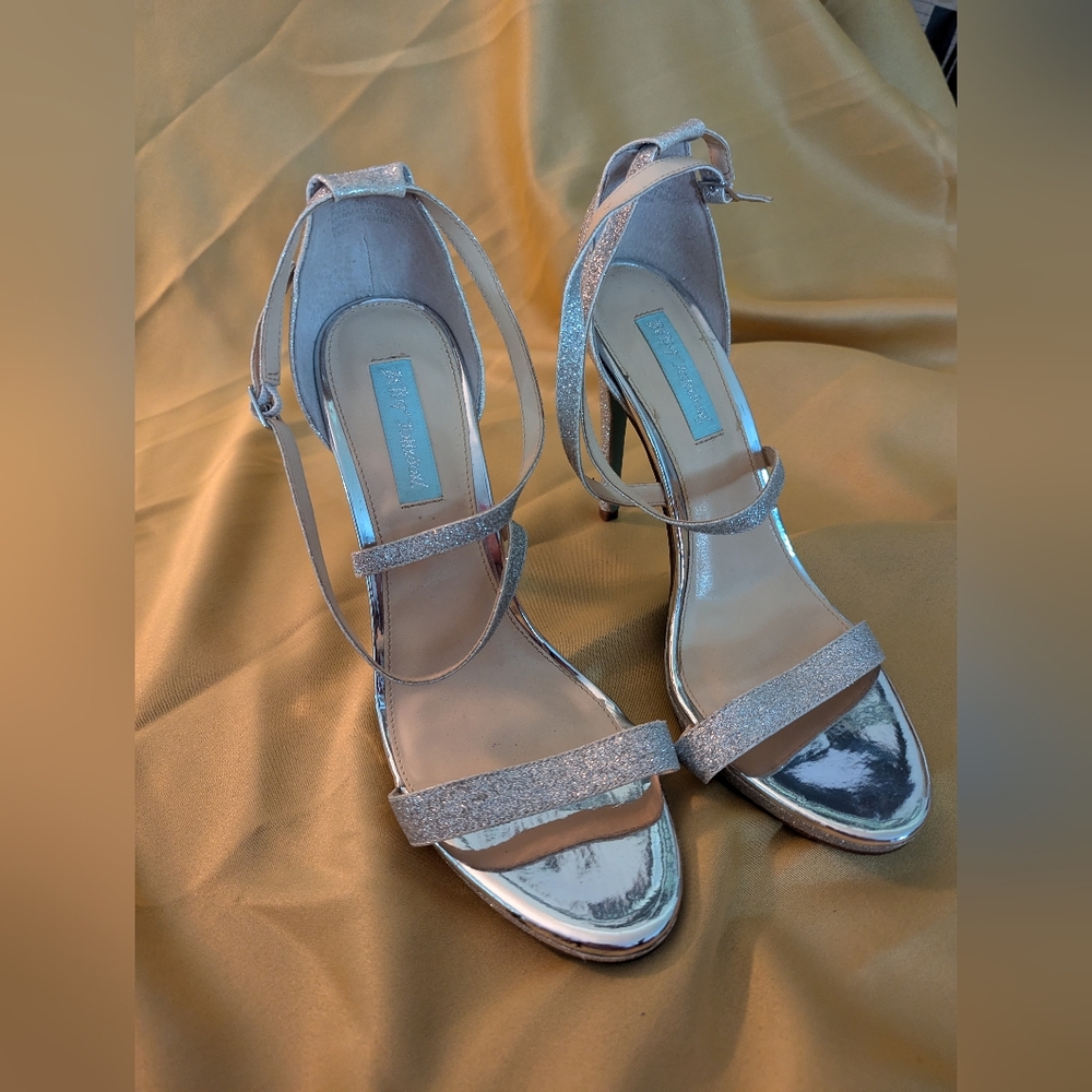 Betsey Johnson Silver Glitter Strappy High Heels